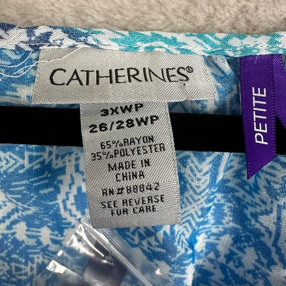 Catherines Top Womens 3XWP Blue Santa Fe Aztec Lightweight Bright Beach Peasant - Picture 6 of 10
